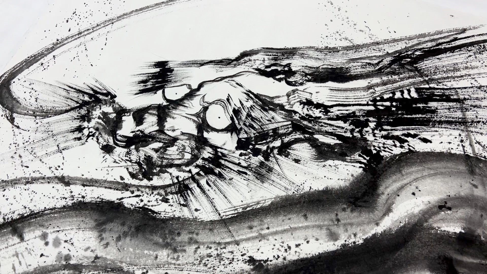 骨董品　墨絵 直筆陶墨画「緋焰呑乾」 | 墨絵・陶墨画アーティスト 西元祐貴 Yu-ki